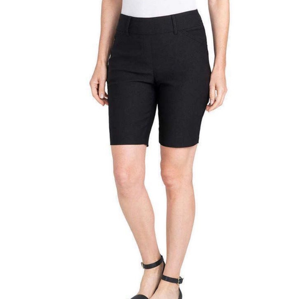 Hilary Radley Womens Midweight Mid Rise Pull On Bermuda Short Black size M
